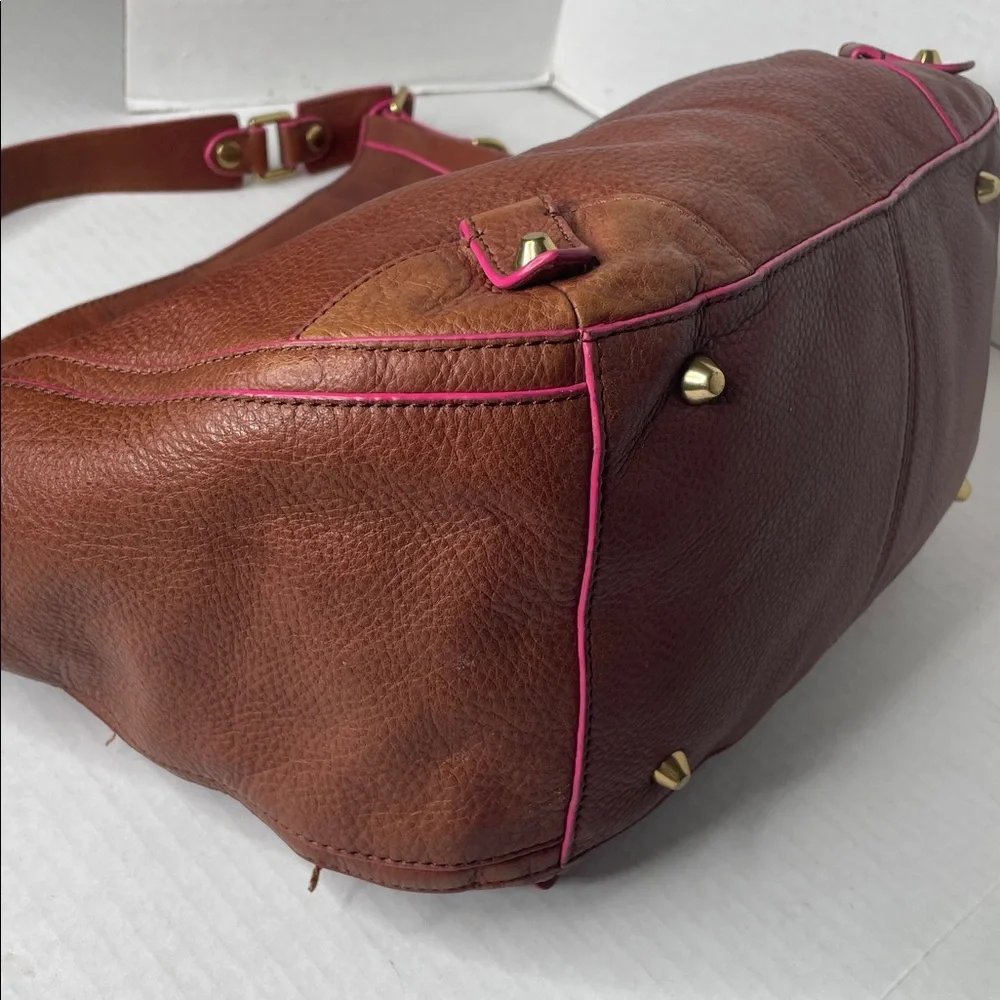 Vintage Juicy Couture tan leather pink trim hobo shoulder bag